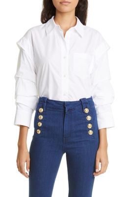 Derek Lam 10 Crosby Marley Pleated Sleeve Cotton Button-Up Shirt in White