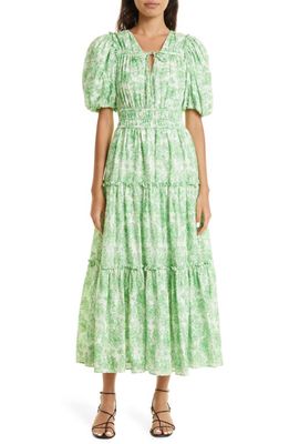 Derek Lam 10 Crosby Philippa Floral Print Tiered Cotton Dress in Green Multi