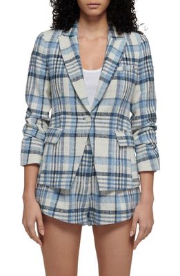 Derek Lam 10 Crosby Ralph Check Ruched Sleeve Cotton Blend Jacket in Blue Multi