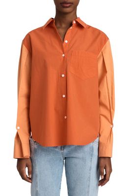 Derek Lam 10 Crosby Wesley Balloon Sleeve Cotton Button-Up Shirt in Coral Multi