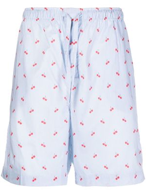 Derek Rose cherry-print pinstripe swim shorts - Blue