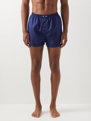 Derek Rose - Lombard Cotton-jacquard Boxer Shorts - Mens - Navy