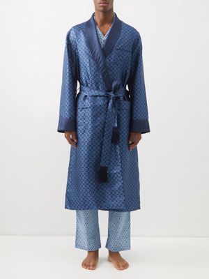 Derek Rose - Verona Silk-jacquard Robe - Mens - Navy
