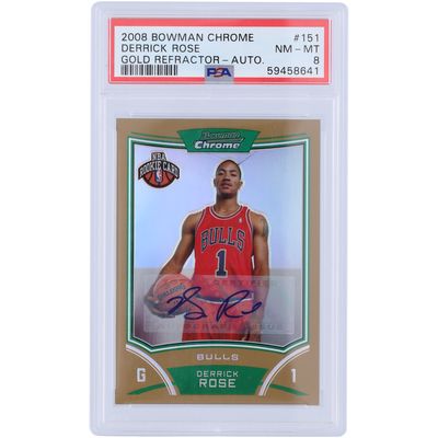 Derrick Rose Chicago Bulls Autographed 2008 Bowman Chrome Gold Refractor #151 #10/25 PSA Authenticated 8 Rookie Card