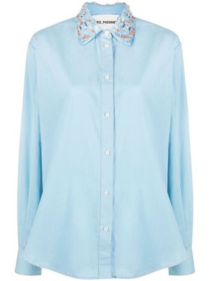 DES PHEMMES beaded cotton shirt - Blue