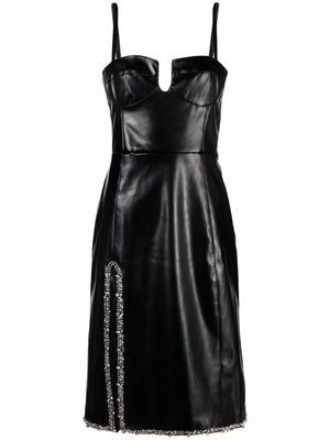DES PHEMMES beaded faux-leather A-line dress - Black