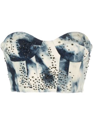 DES PHEMMES crystal-embellished denim corset top - Neutrals