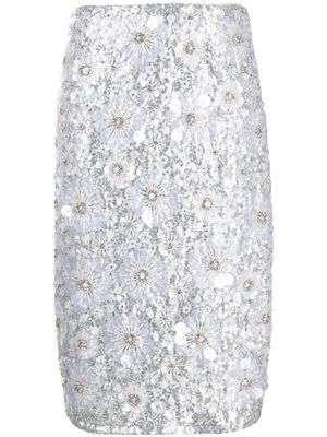 DES PHEMMES floral-lace pencil skirt - Silver
