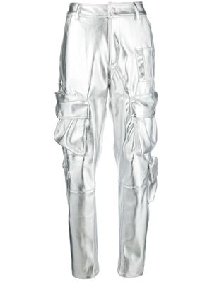 DES PHEMMES metallic-effect faux-leather cargo trousers - Silver