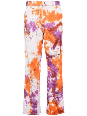 DES PHEMMES tie-dye crystal-embellished jeans - Orange