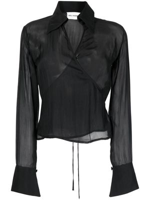 DES PHEMMES wraparound-style silk shirt - Black
