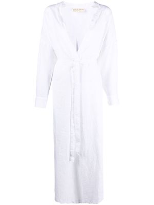 DES SEN belted-waist linen dress - White