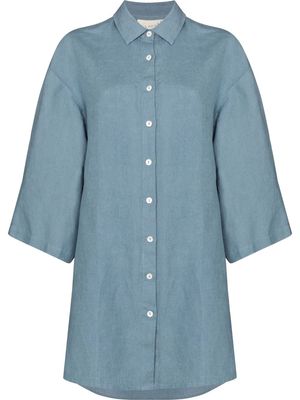 DES SEN Maman Recline linen mini shirt dress - Blue