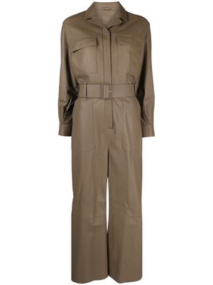 Desa 1972 belted-waist leather jumpsuit - Brown