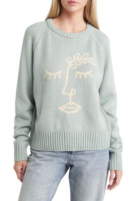 Desert Dreamer Intarsia Face Crewneck Sweater in Sage