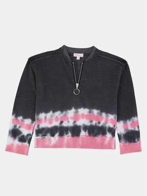 Design History Girls Dip Dye Quarter Zip Sweatshirt in Black Combo