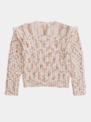 Design History Girls Ruffle Sleeve Knit Sweater in Sour Peach