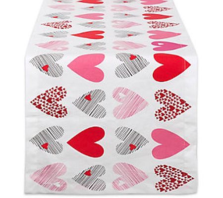Design Imports 14" x 72" Hearts Collage Print T able Runner