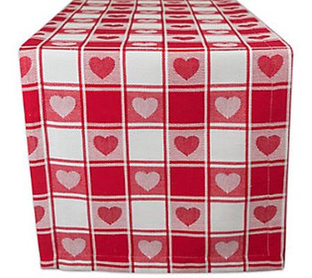 Design Imports 14" x 72" Hearts Woven Check Tab le Runner