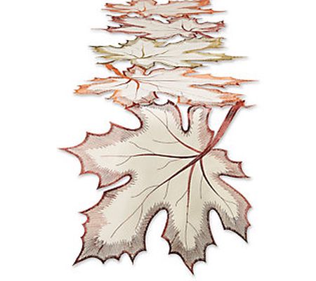 Design Imports 14"x108" Maple Leaves Embroidere d Table Runner