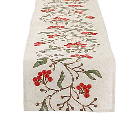Design Imports 14x70" Winter Berries Embroidere Table Runner