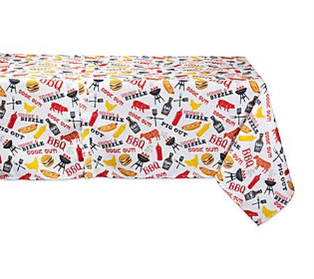 Design Imports BBQ Fun Print Tablecloth with Zi pper 60" x 84"