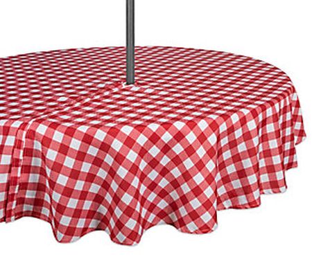 Design Imports Check Outdoor Tablecloth w/ Zipp er 52" Round