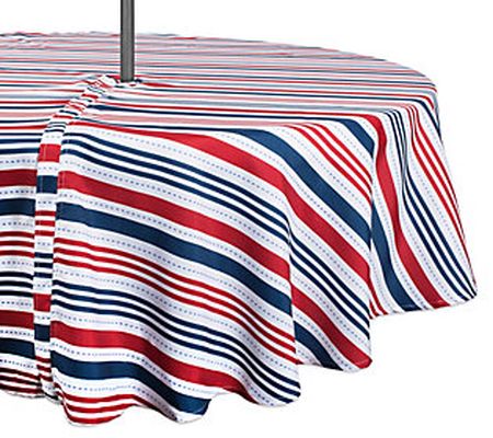 Design Imports Patriotic Stripe Tablecloth w/ Z ipper 60" Round