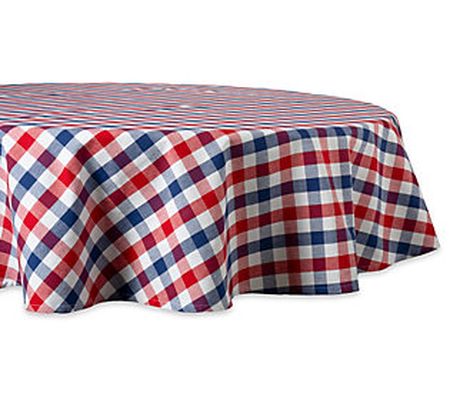 Design Imports Red, White & Blue Check Tableclo th 70" Round