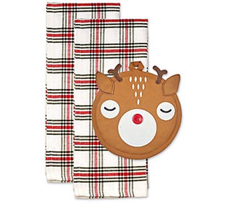 Design Imports Rudy Reindeer Potholder & Towels Gift Set