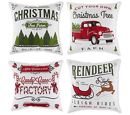 Design Imports Set/4 Asst Christmas Print Pillo w Covers