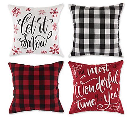 Design Imports Set/4 Buffalo Check & Print Xmas Pillow Covers