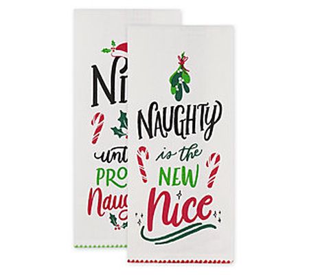 Design Imports Set of 2 Assorted Naughty Nice K itchen Towels