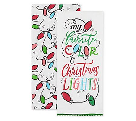 Design Imports Set of 2 Asst Christmas Lights K itchen Towels