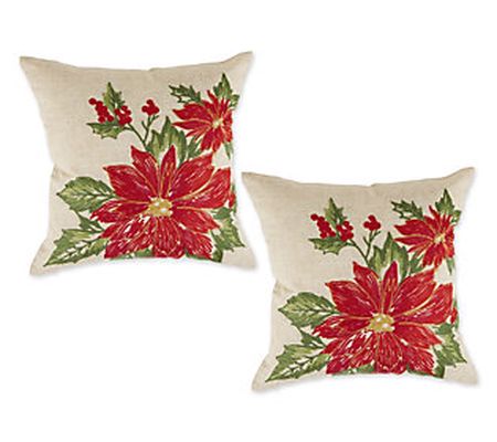 Design Imports Set of 2 Poinsettia Holly Pillow Covers