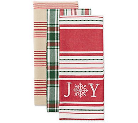 Design Imports Set of 3 Assorted Joy Snowflake itchen Towels