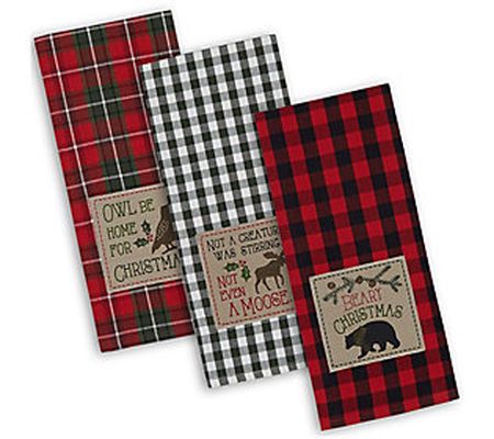 Design Imports Set of 3 Cabin Christmas Kitchen Towels