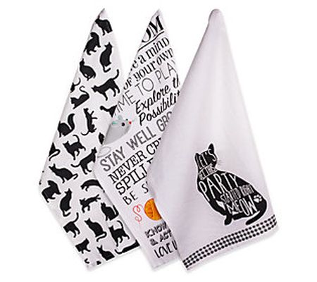 Design Imports Set of 3 Cat's Meow Printed Kitc hen Towels