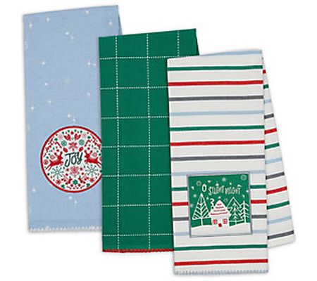 Design Imports Set of 3 Christmas Joy Embelishe d Kitchen Towel