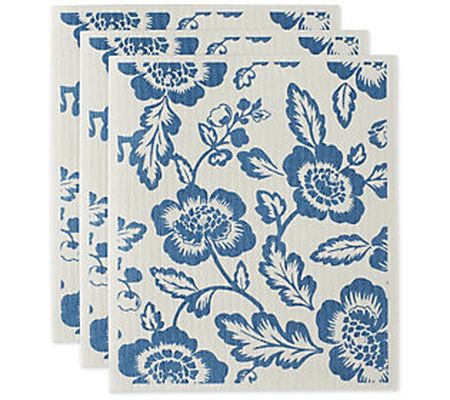 Design Imports Set of 3 Floral Swedish Dishclot hs