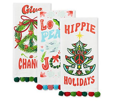 Design Imports Set of 3 Hippie Holidays Kitchen Towels