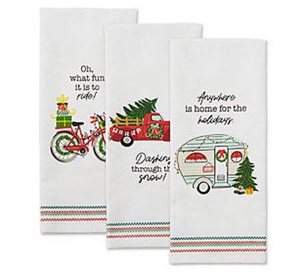 Design Imports Set of 3 Holidays on Wheels Kitc hen Towels