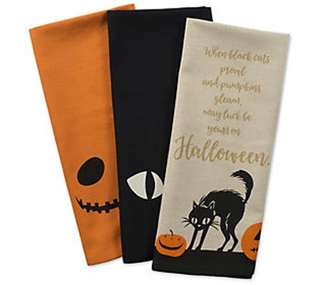 Design Imports Set of 3 Jack O'Lantern Print Ki tchen Towels