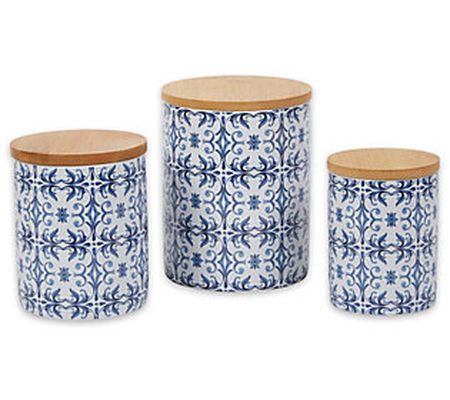 Design Imports Set of 3 Portuguese Tile Ceramic Canisters