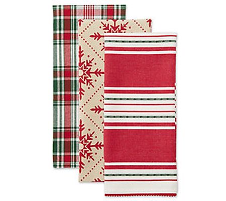Design Imports Set of 3 Scandinavian Snowflakes Kitchen Towels