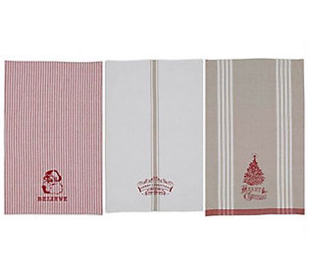 Design Imports Set of 3 Vintage Christmas Kitch en Towels