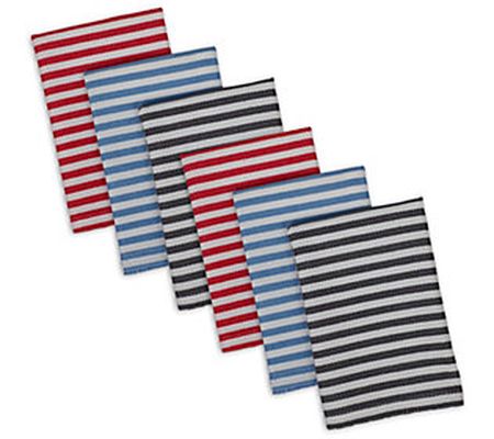 Design Imports Set of 6 I Love Paris Striped Di shcloths