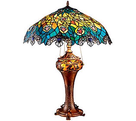 Design Toscano Art Nouveau Peacock Table Staine d Glass Lamp