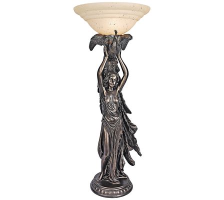 Design Toscano Peacock Goddess Torchiere Lamp W ith Glass Shade