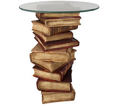 Design Toscano Power of Books Handpainted Glass Top Side Table